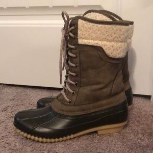 Brown duck boots